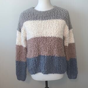 Pink Rose Striped Color Block Popcorn Knit Sweater Sz M